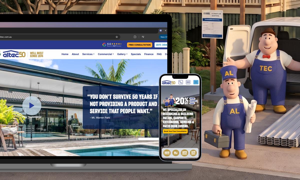 Website build showing mobile and desktop view of Altec the Space Makers