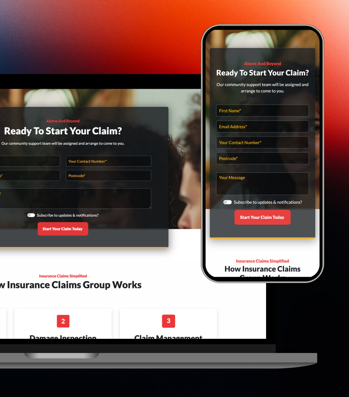 Image of a desktop and mobile device showing lead generation ux for a project by Yah Digital